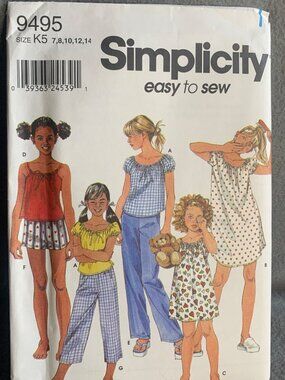 Simplicity Girl's Sleepwear Sewing Pattern Size 7 8 10 12 14 9495 Uncut 2000s